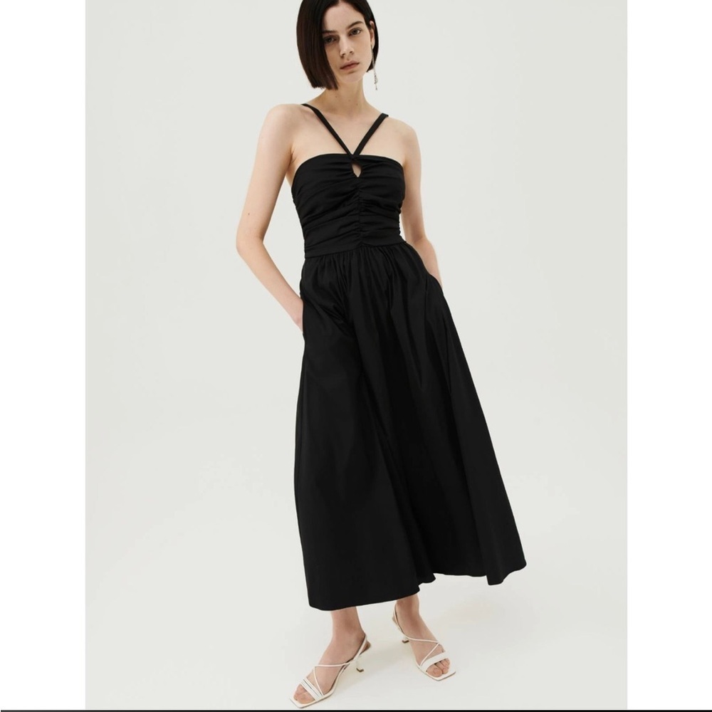 Marella Nadia Fit & Flare Stretch Poplin Cotton Black Halter Midi Dress Size 2